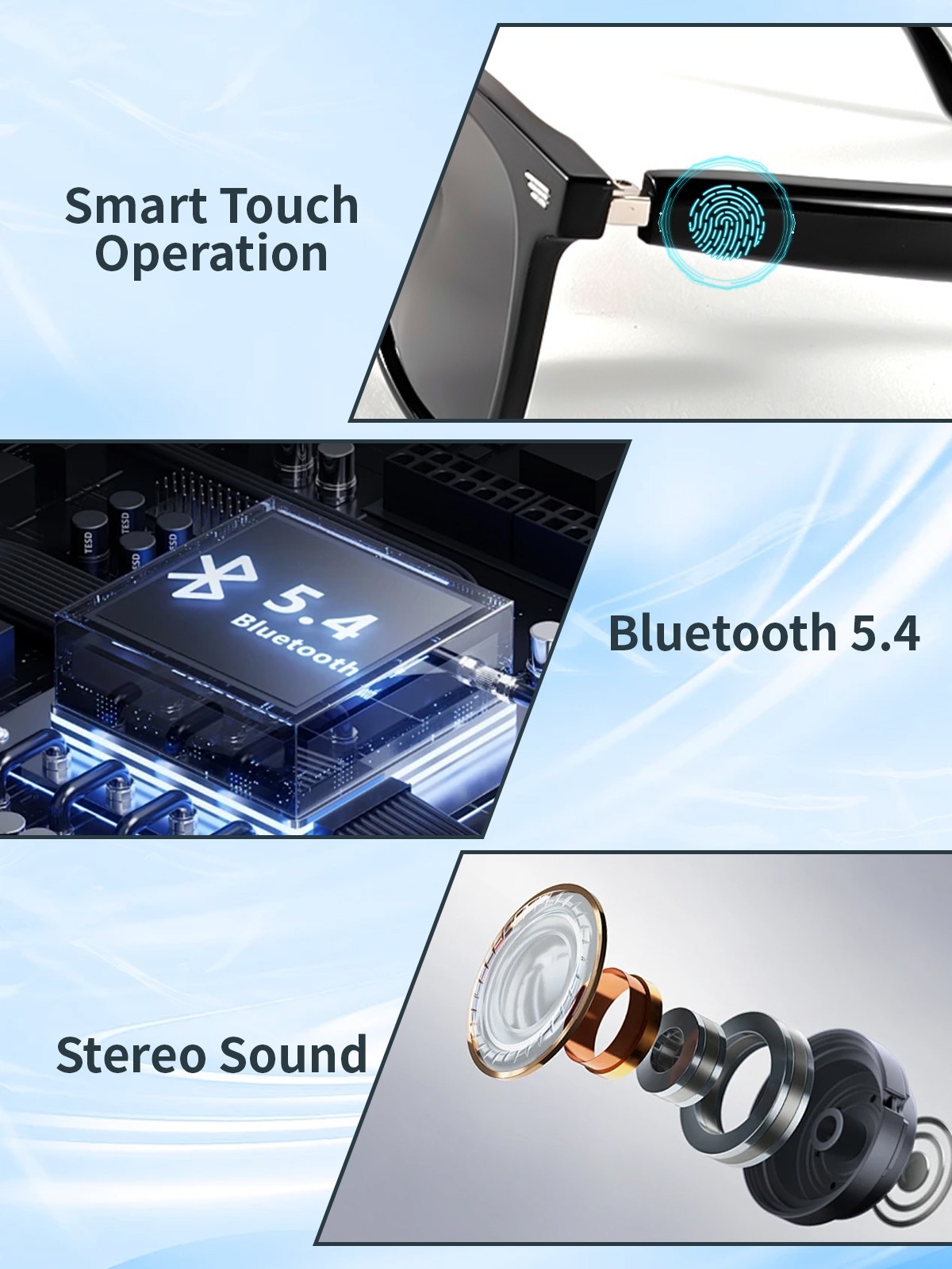 Smart Glasses AI Bluetooth Sunglasses Call Music Translation Work for Men&Women