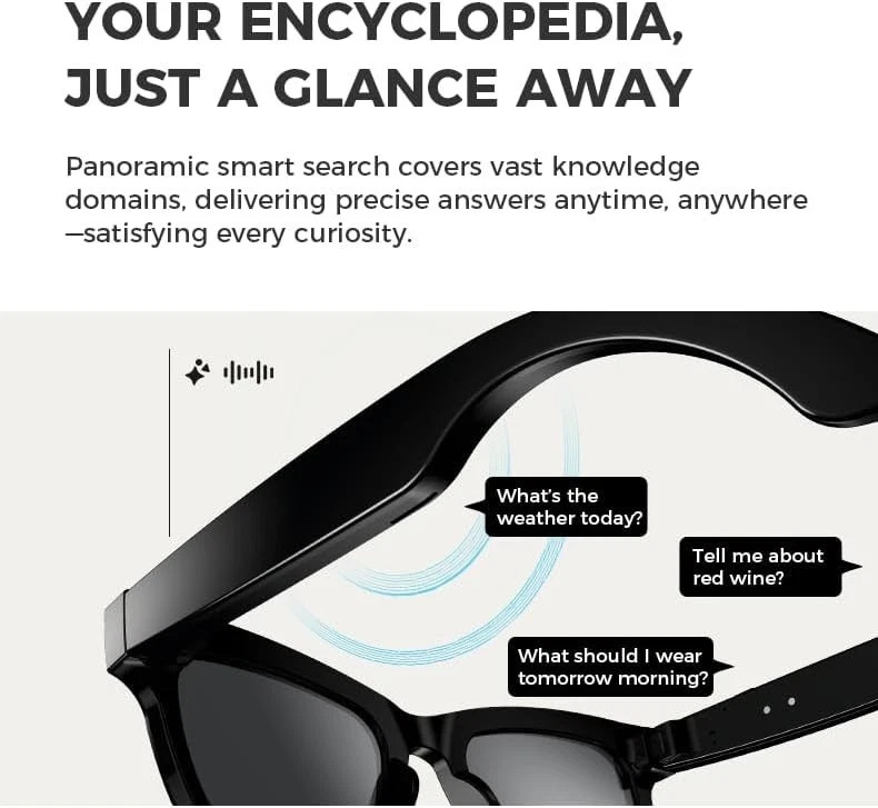 Smart Glasses Photo Video Recording AI Translation 8MP Camera and Bluetooth-Com