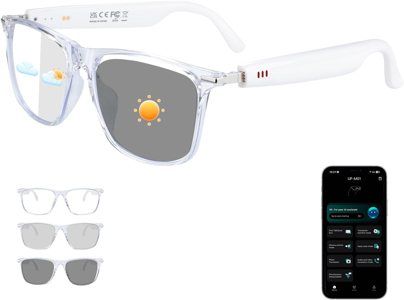 AI Smart Glasses, Bluetooth 6.0 Real-Time Translation Glasses for Men Women, 160