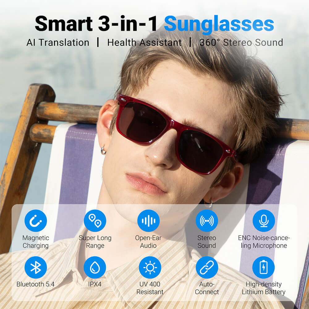 Smart Sunglasses Bluetooth Glasses with Speakers 11H Music 9H Call for Sport × 2