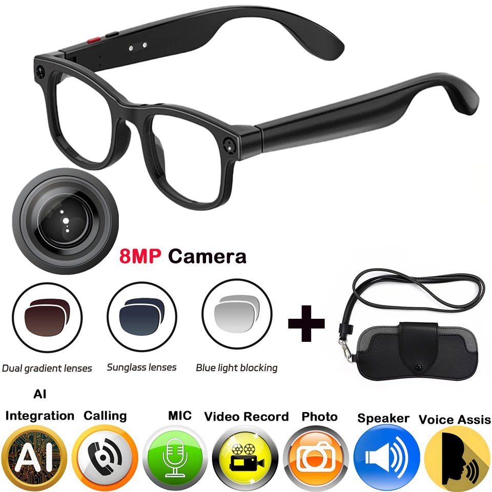 800W Pixel Camera Glasses Bluetooth Smart AI Glasses Micro Camera Recording
