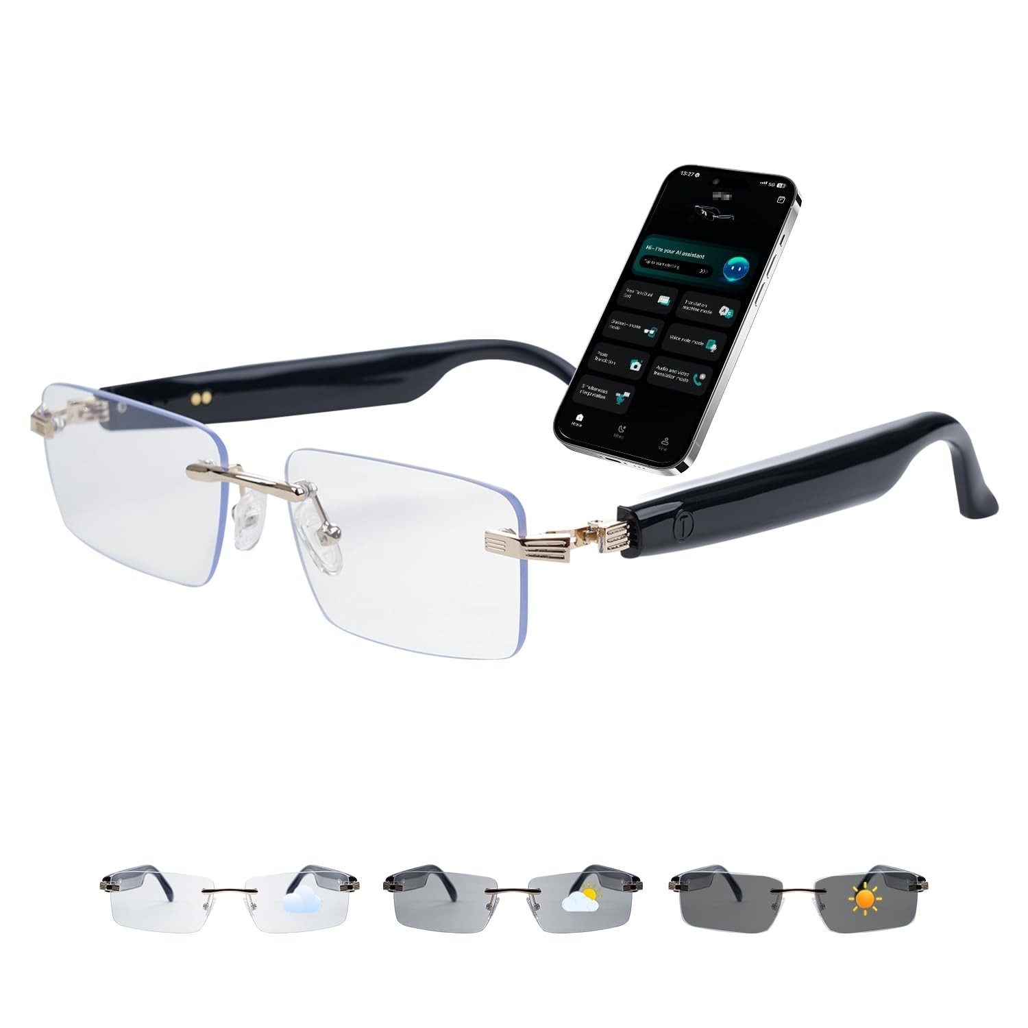 Smart Glasses with Bluetooth 6.0, Real-Time Translation, Photochromic Lens, Riml