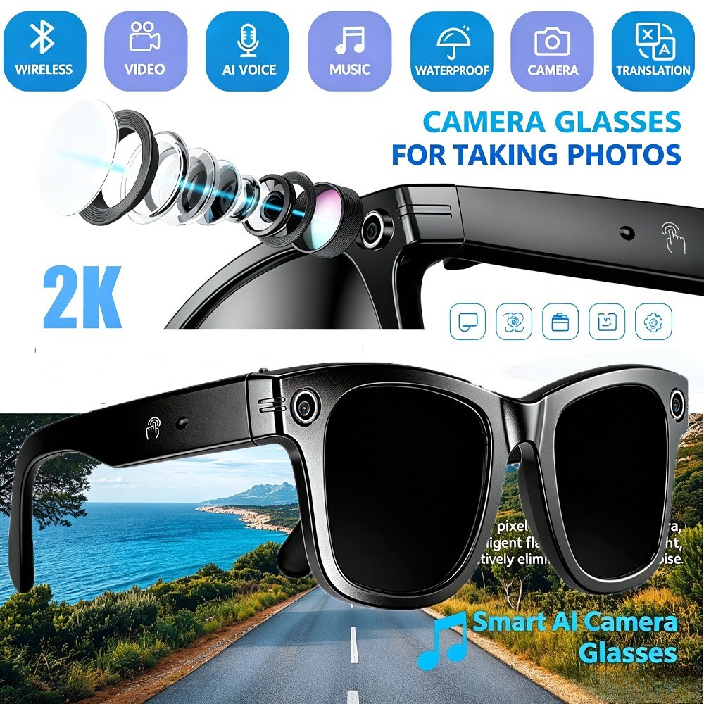 AI Smart Glasses 8MP Camera Languages Translation Bluetooth Call Dual Micophone
