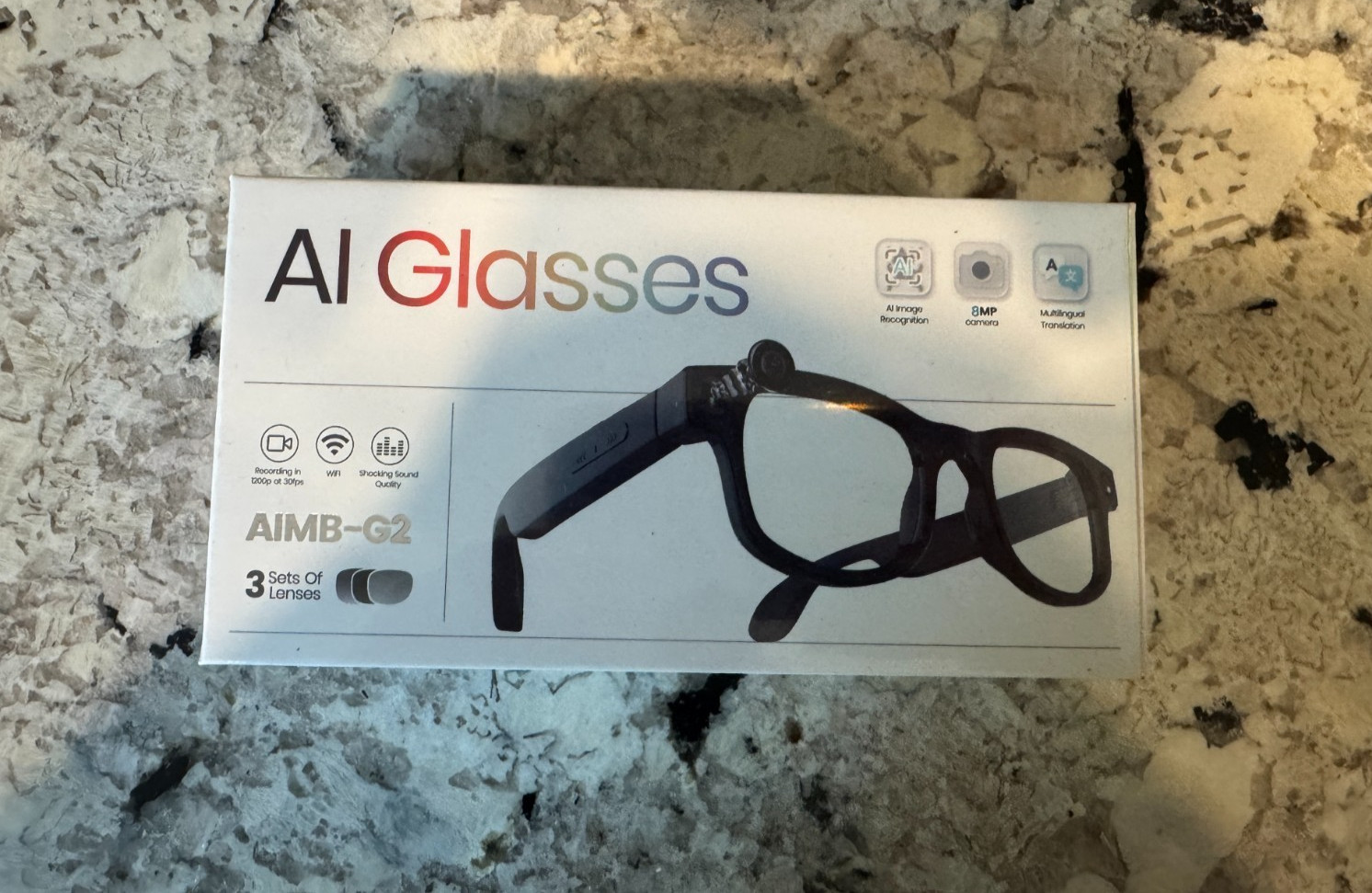 AIMB-G2 AI Smart Glasses 8MP Camera WiFi Video Recording 1080p w/ 3 Lens Set