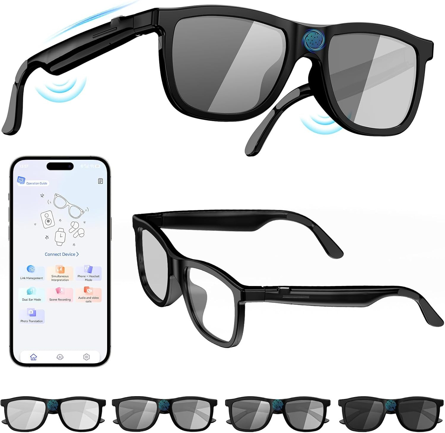2026 Smart Audio Glasses with Electrochromic Lenses, Adjustable Tint Sunglasses