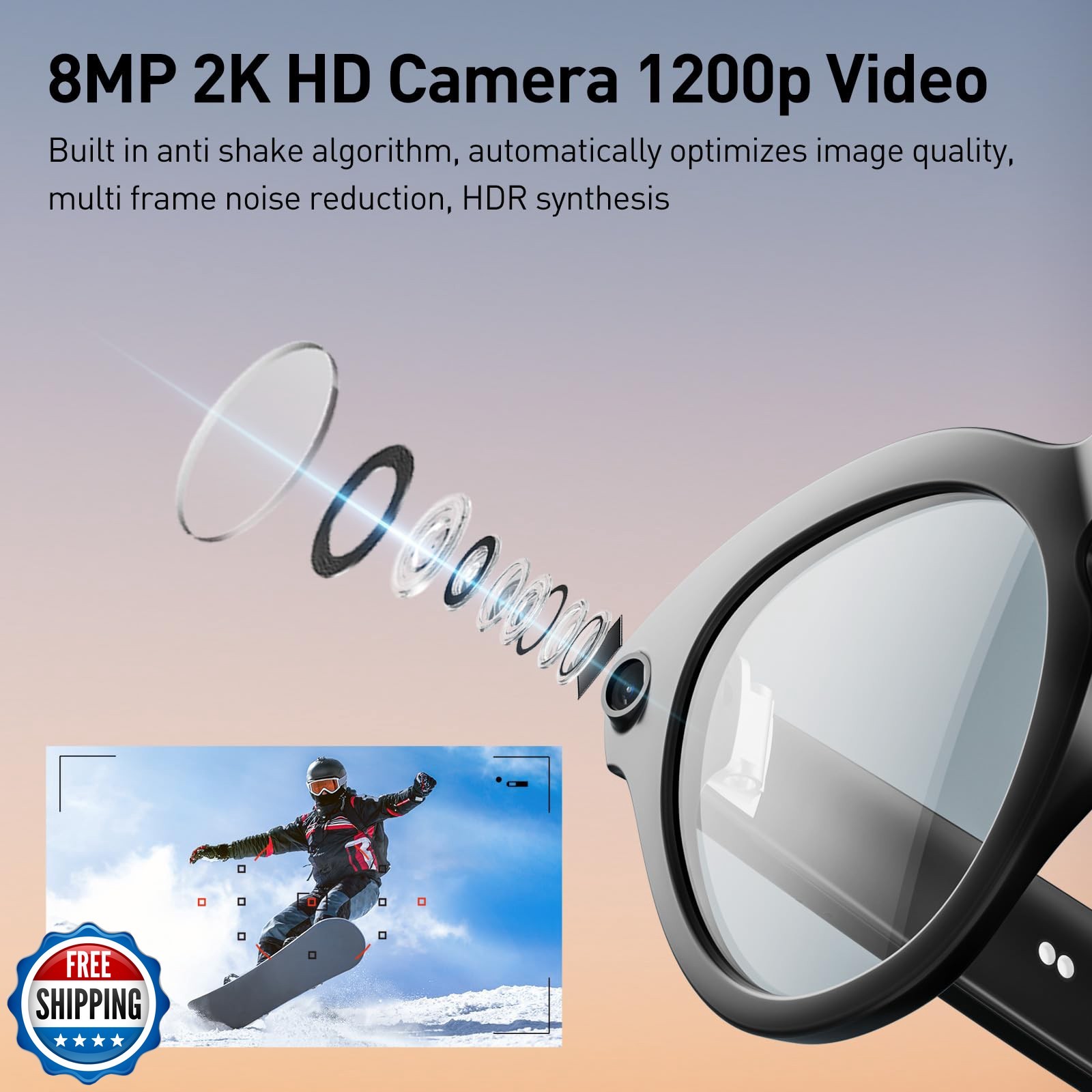 AI Smart Glasses with Camera, 2K Camera Glasses,12MP Video Recording Glasses,…