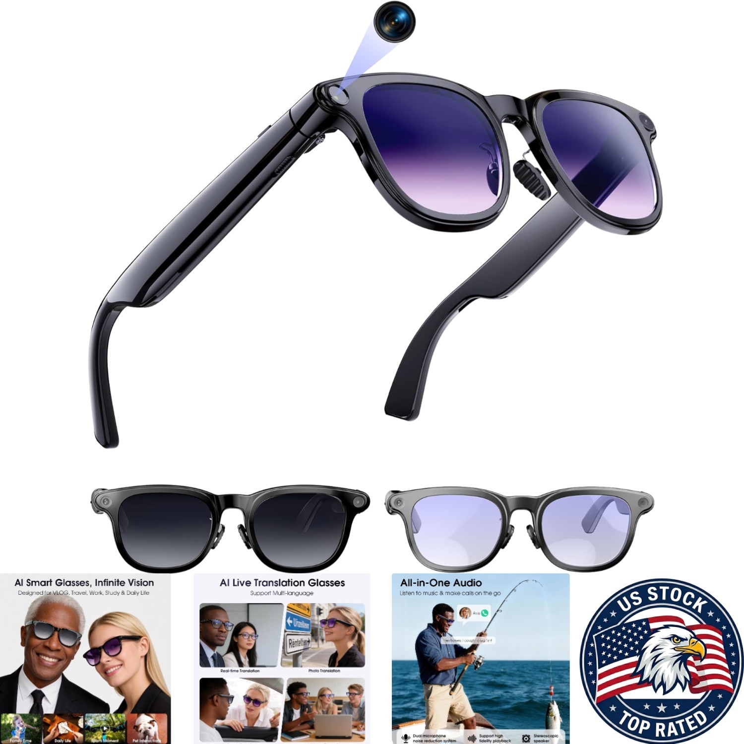 4K Video Recording Smart Glasses with AI Translation & Interchangeable Lenses