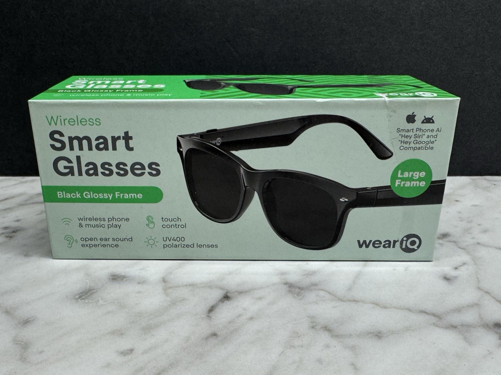 New WeariQ Wireless Bluetooth Smart Sunglasses Shiny Black SS-SHINYBC1LG