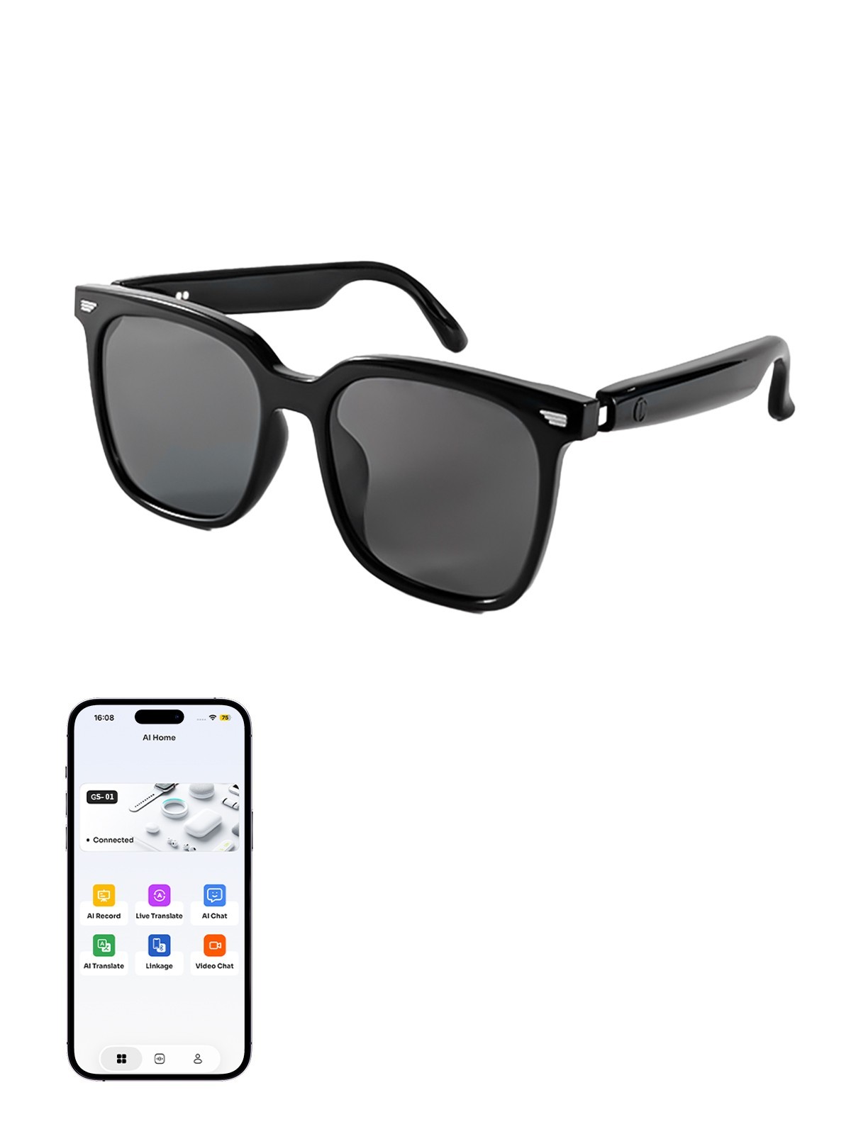 Smart Glasses AI Bluetooth Sunglasses Call Music Translation Work for Men&Women