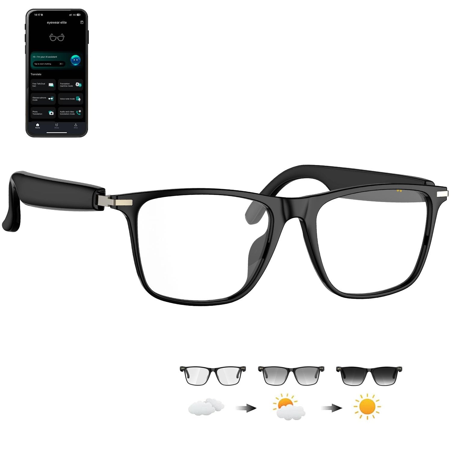 Ai Glasses, Bluetooth Glasses with 164+ Language Translation, Physical Color-…