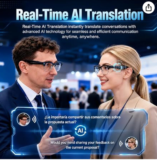 AI Smart Glasses with Camera, 4K EIS Anti-Shake Video & Photo Capture, Real-Time