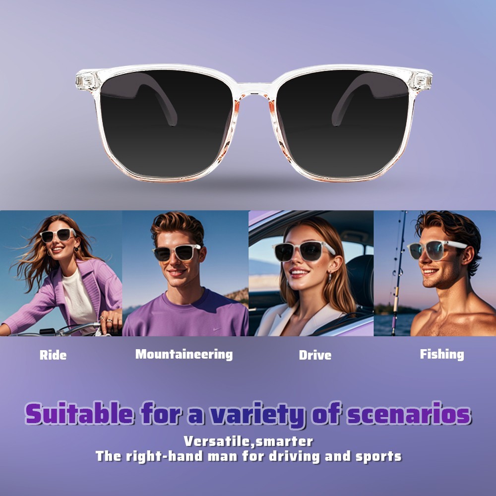 AI-powered smart glasses with wireless Bluetooth music support and UV protection