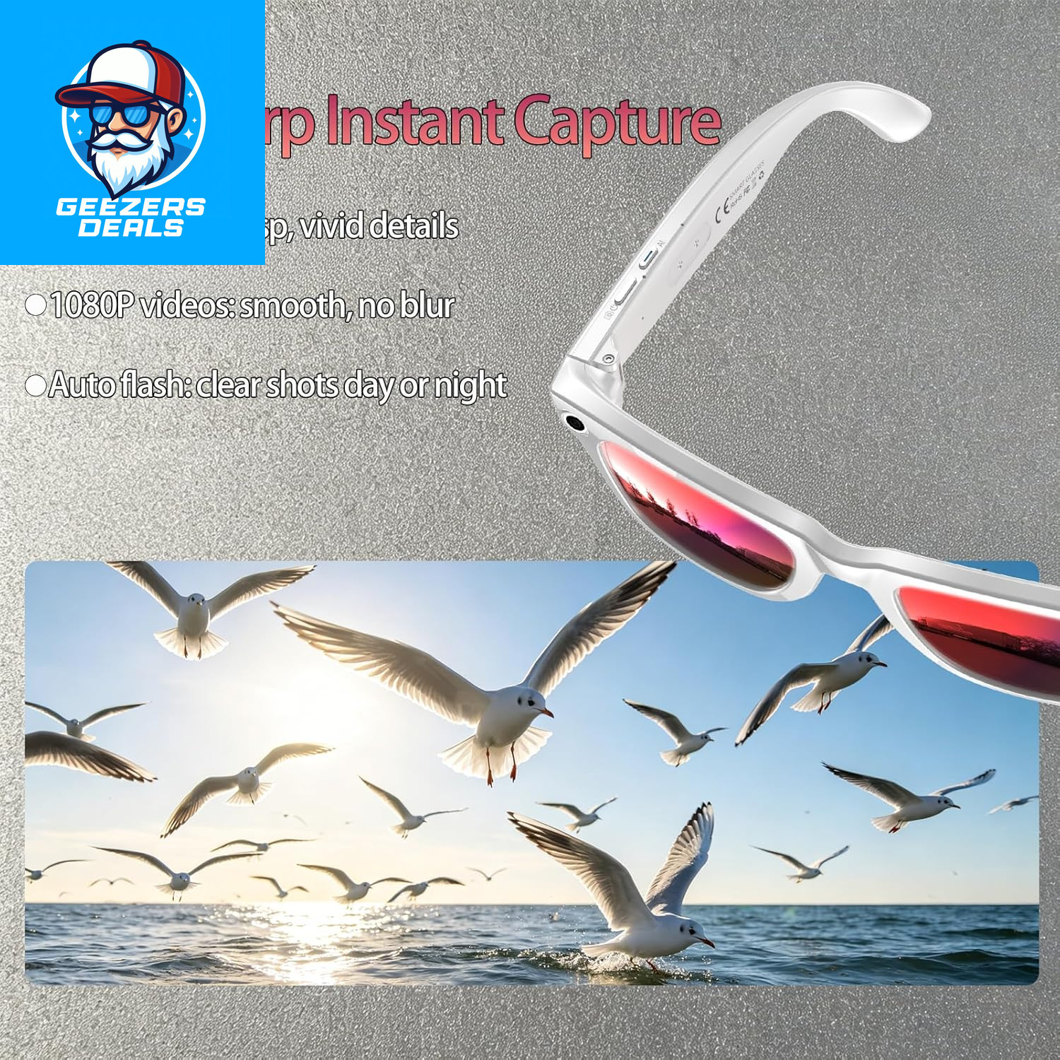 AI Smart Glasses with Camera 8MP HD Camera Glasses for Men Women 1080P Video Rec