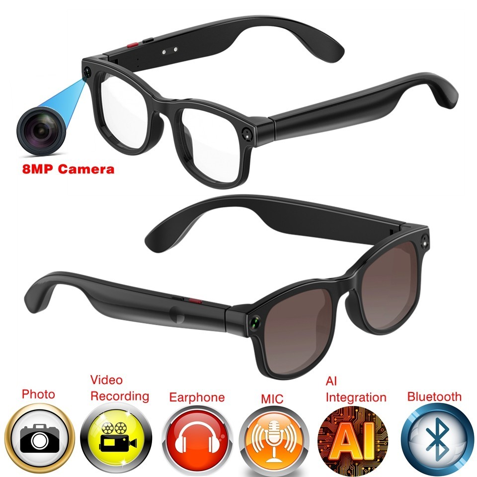 Video glasses with 8MP camera and bluetooth and translate