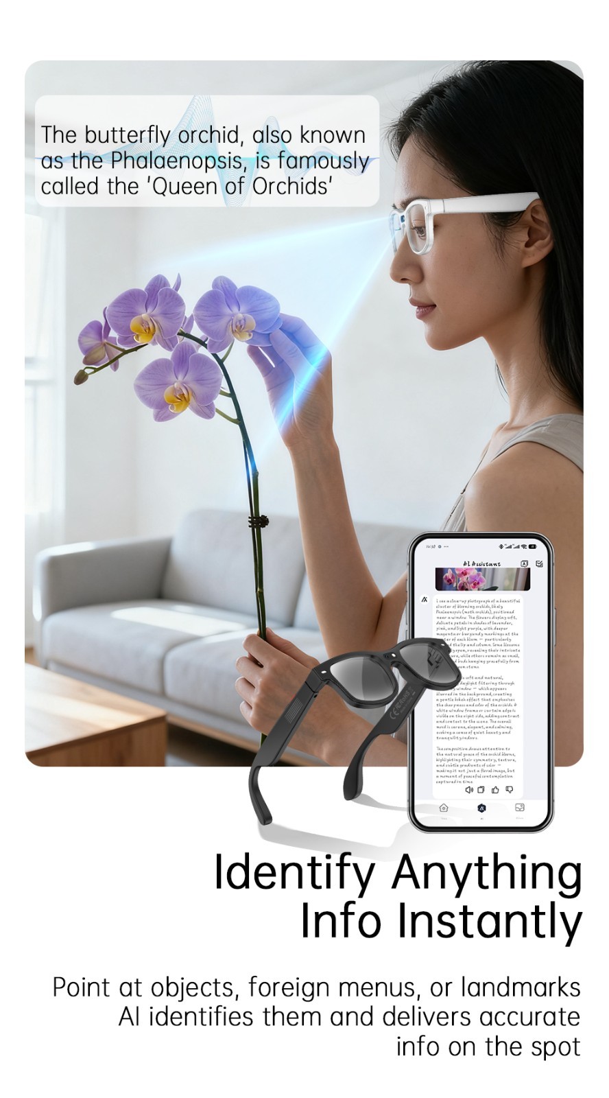 AI Smart Glasses 1080P HD Camera&Video Bluetooth Open-Ear Audio for iOS/Android