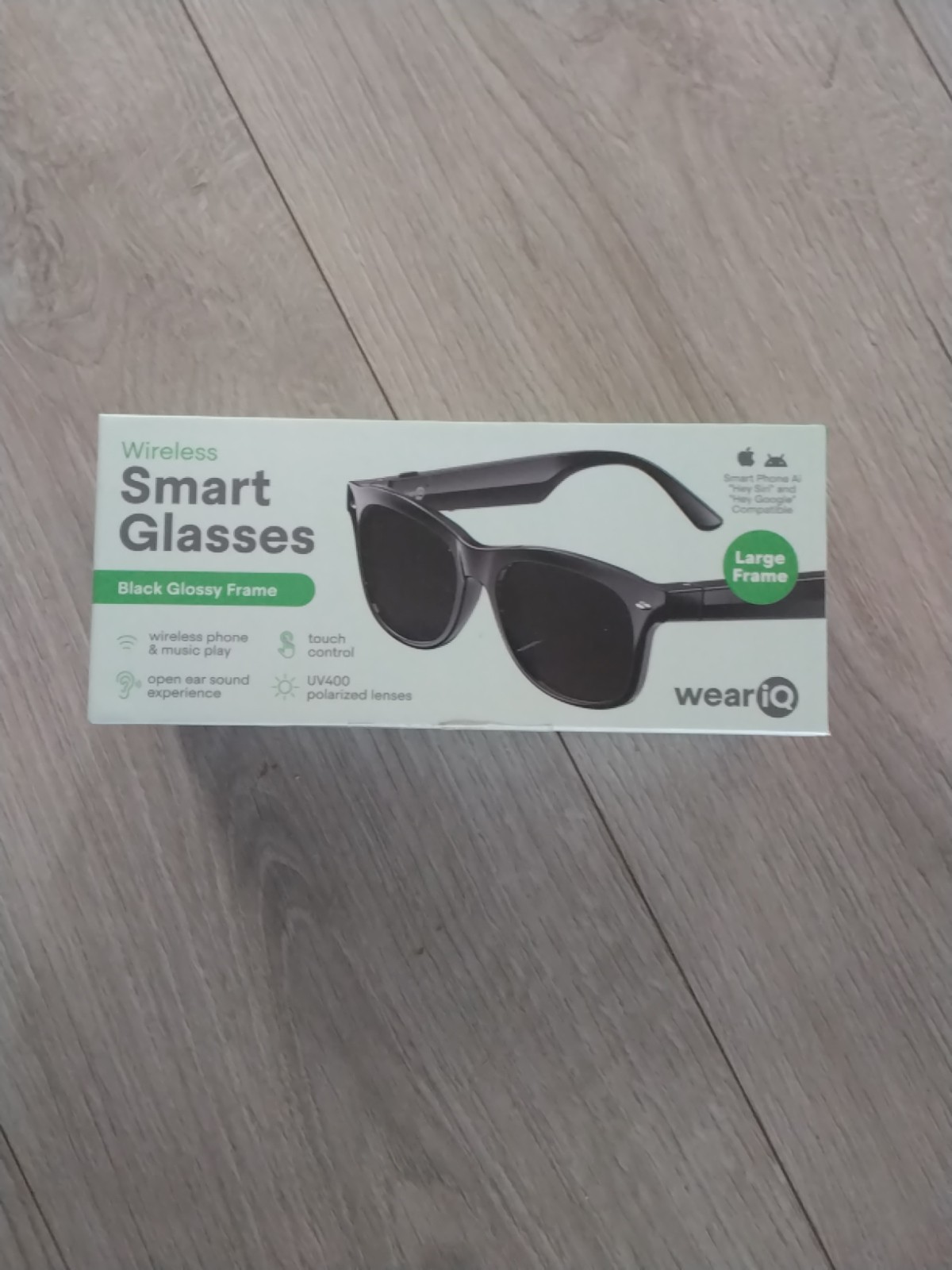 New WeariQ Wireless Smart Glasses Bluetooth, Black Polarized Lenses, Large Frame