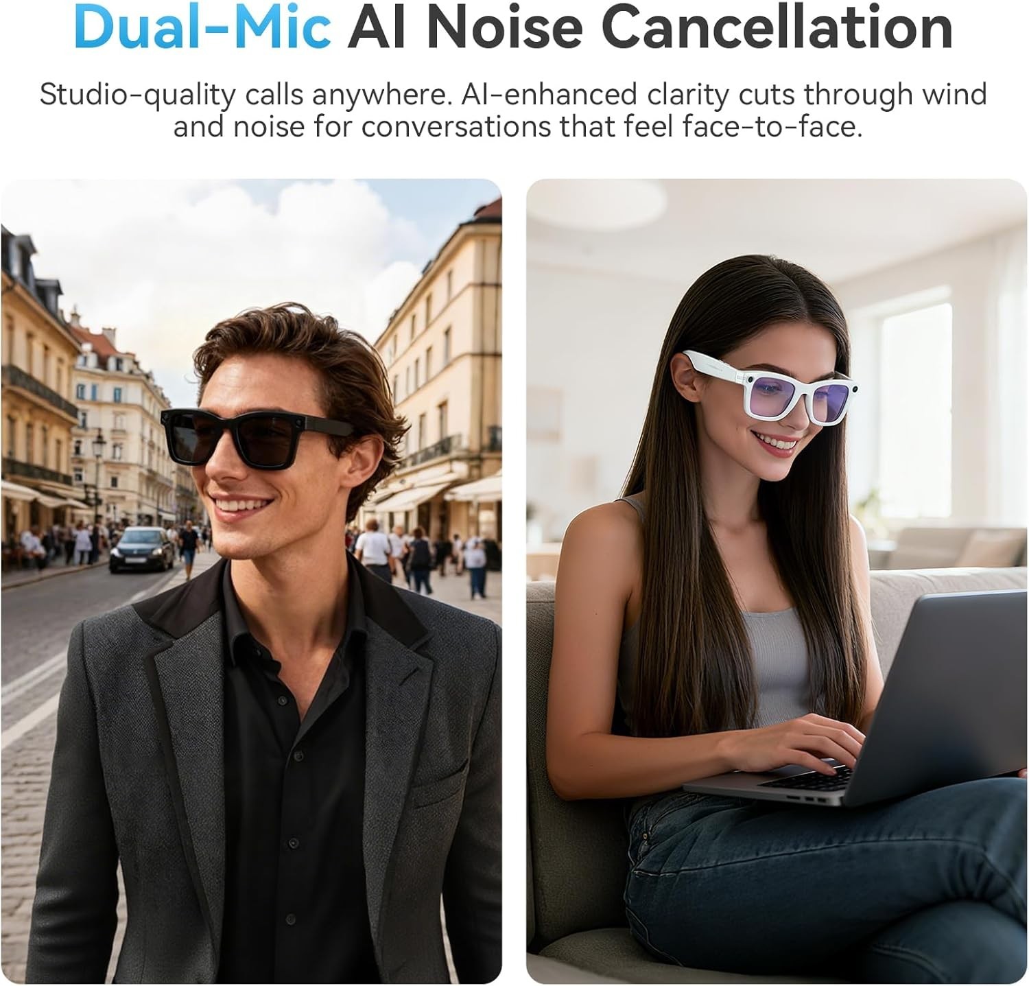 AI Smart Glasses with Camera,8MP 2K HD Camera Glasses,AI Voice Control,Translate