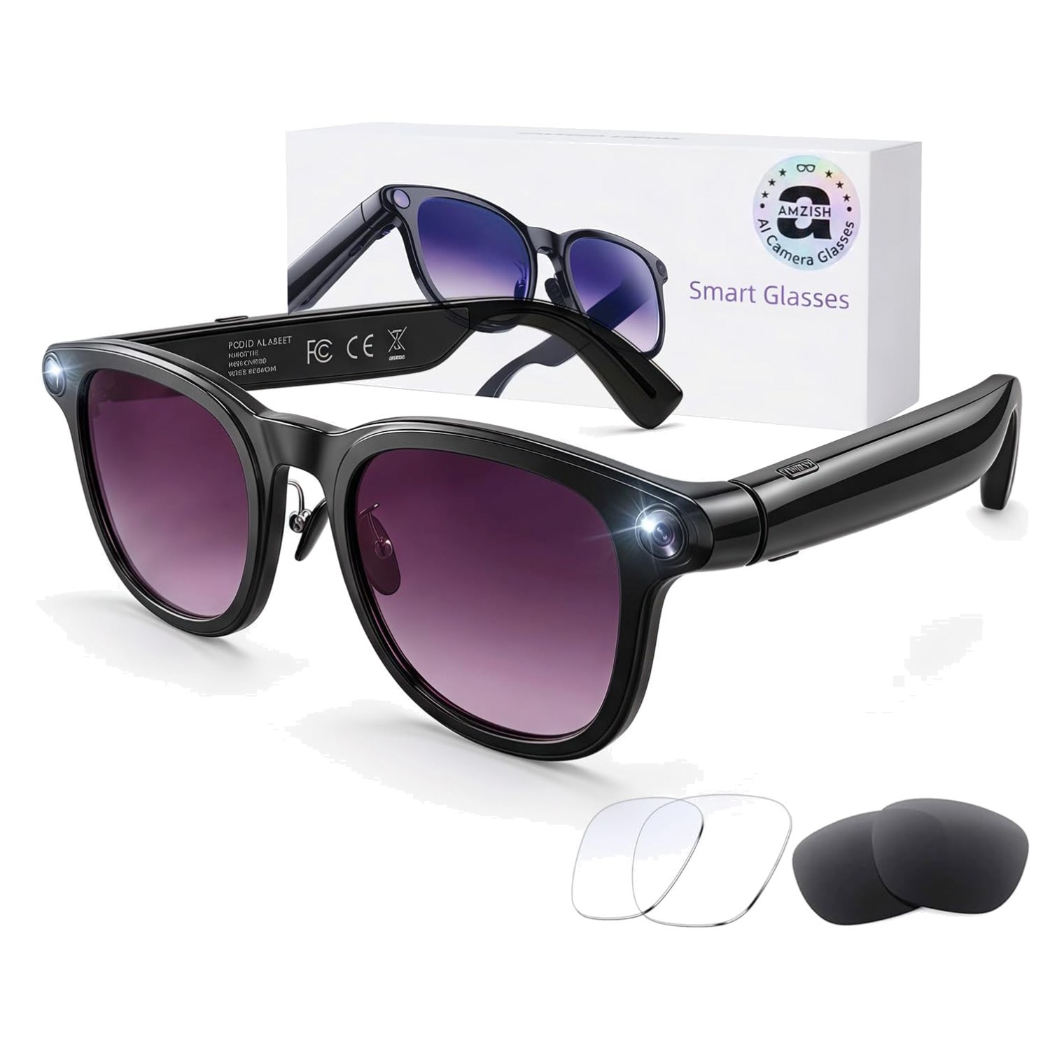 HD Camera Glasses with Voice Assistant – 8MP, Open-Ear Audio