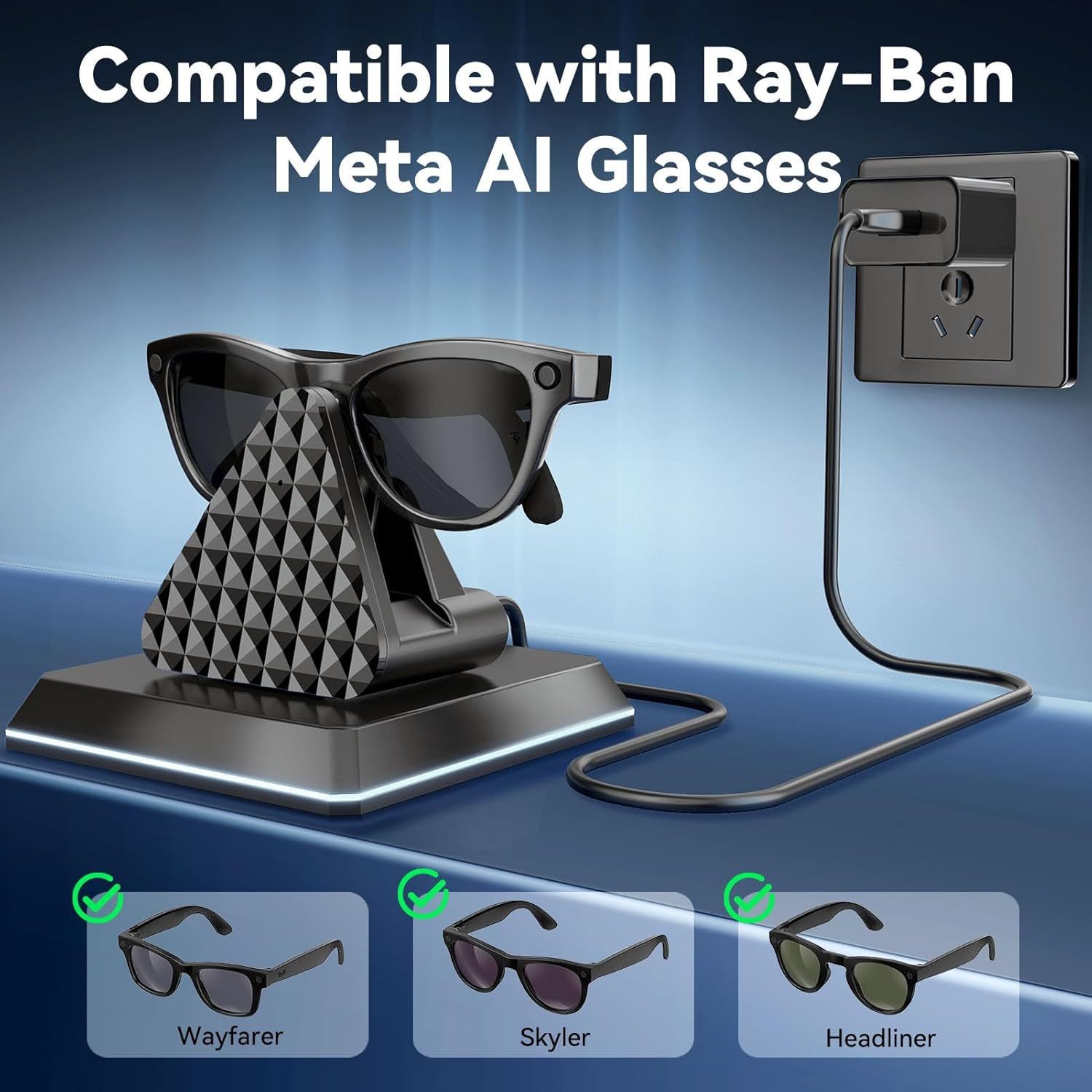 AI Smart Charging Base USB Charger for Ray-Ban Meta Smart Glasses VV2