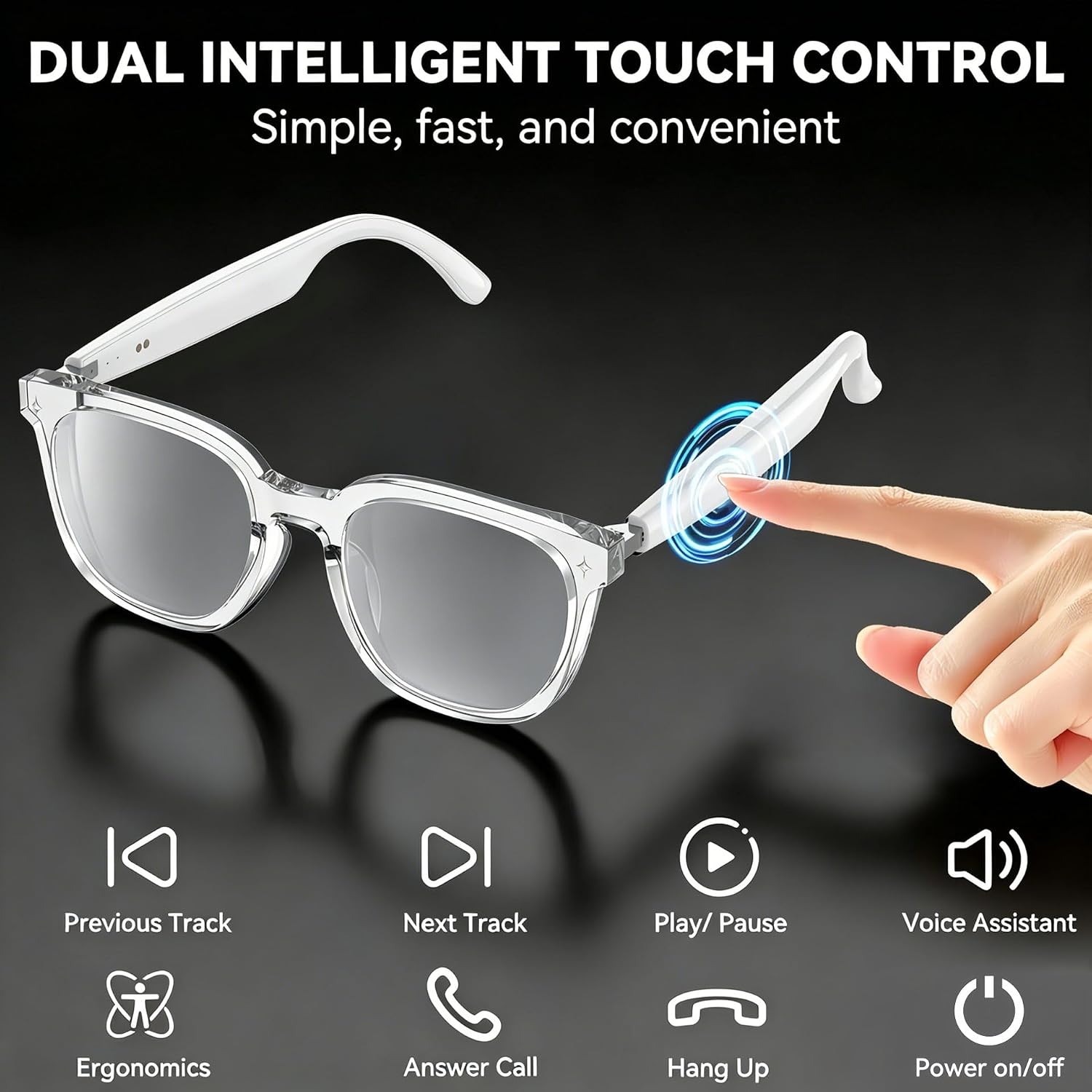 2026 AI Smart Glasses, Bluetooth Glasses for Men Women, Open-Ear Music & Calls