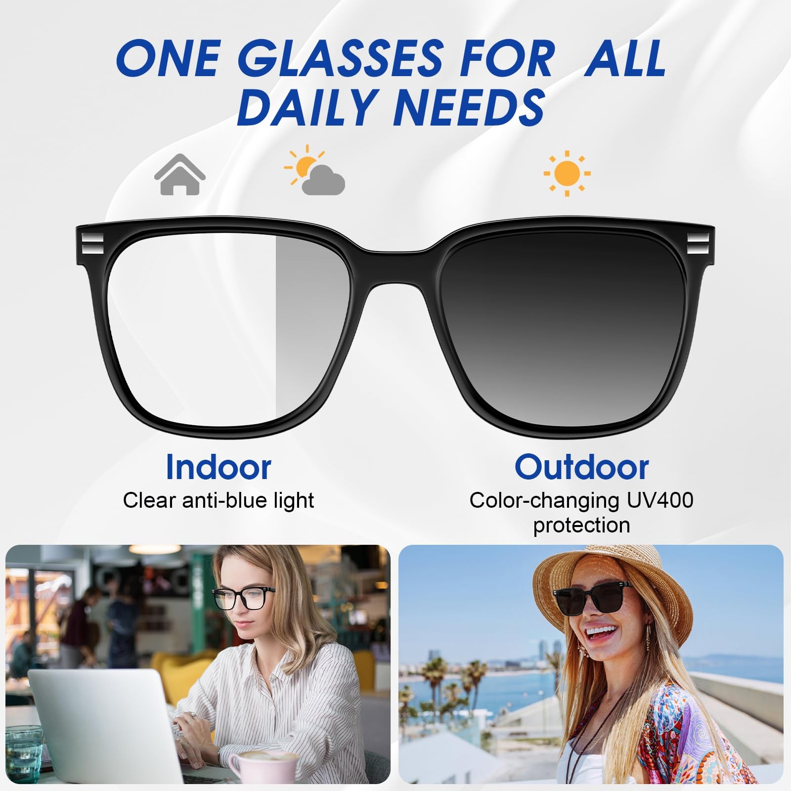 Smart Glasses, Photochromic Anti Blue Light Bluetooth Sunglasses, UV400 Prote…