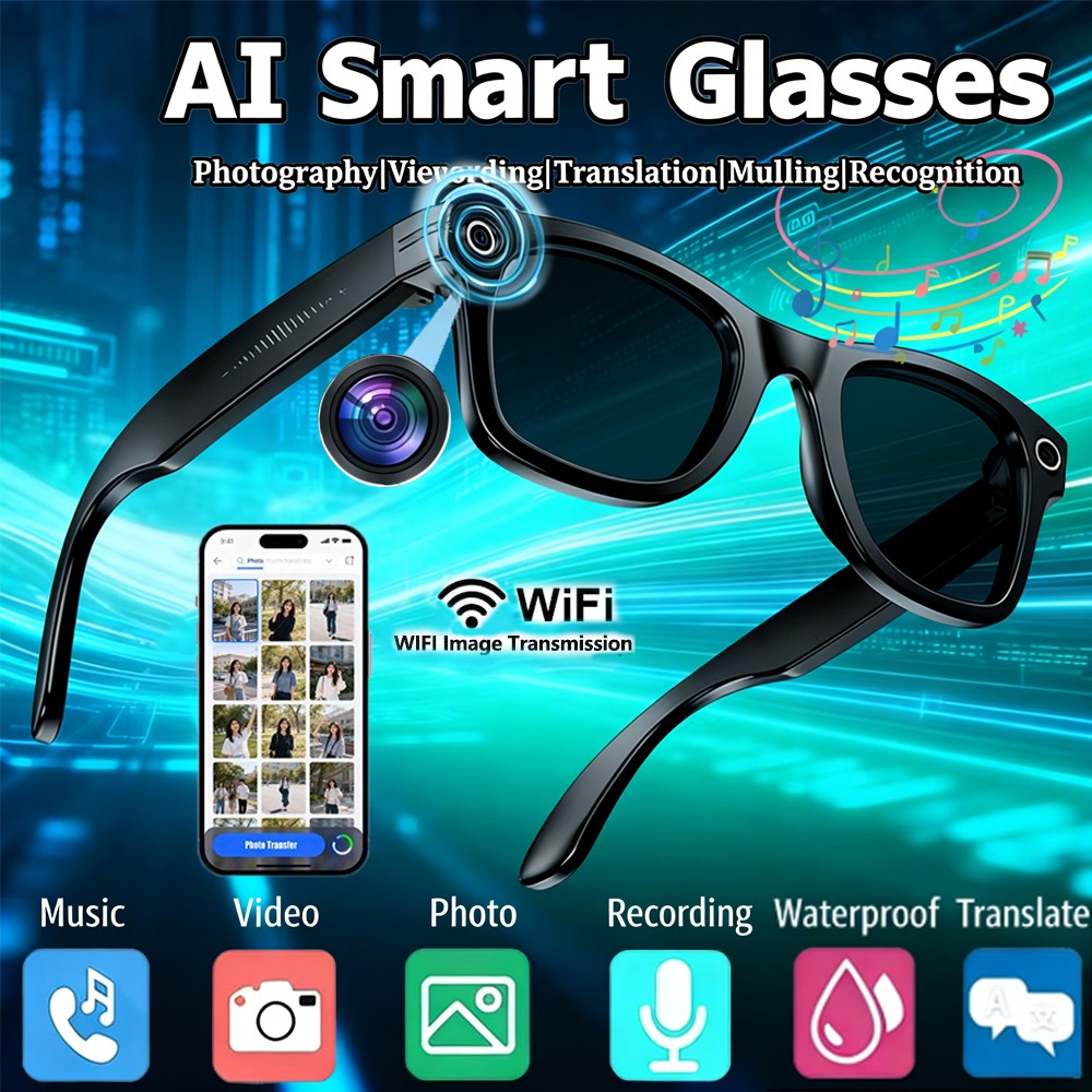 AI Smart Bluetooth Glasses with Camera1080p Video Recording Headphone Sunglasses