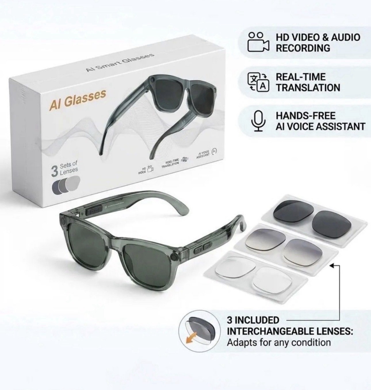 Al Smart Glasses Bundle NEW HD Recording + Bluetooth Calling.!!