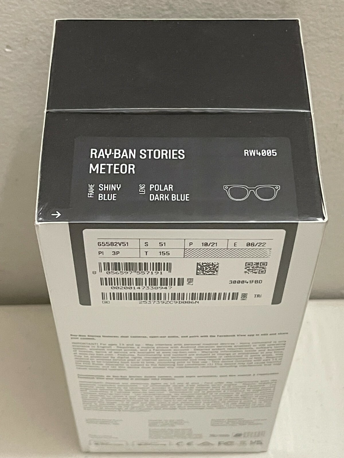 Ray Ban Stories Meteor Smart Glasses Blue Frames Polarized Dark Blue Lens RW4005