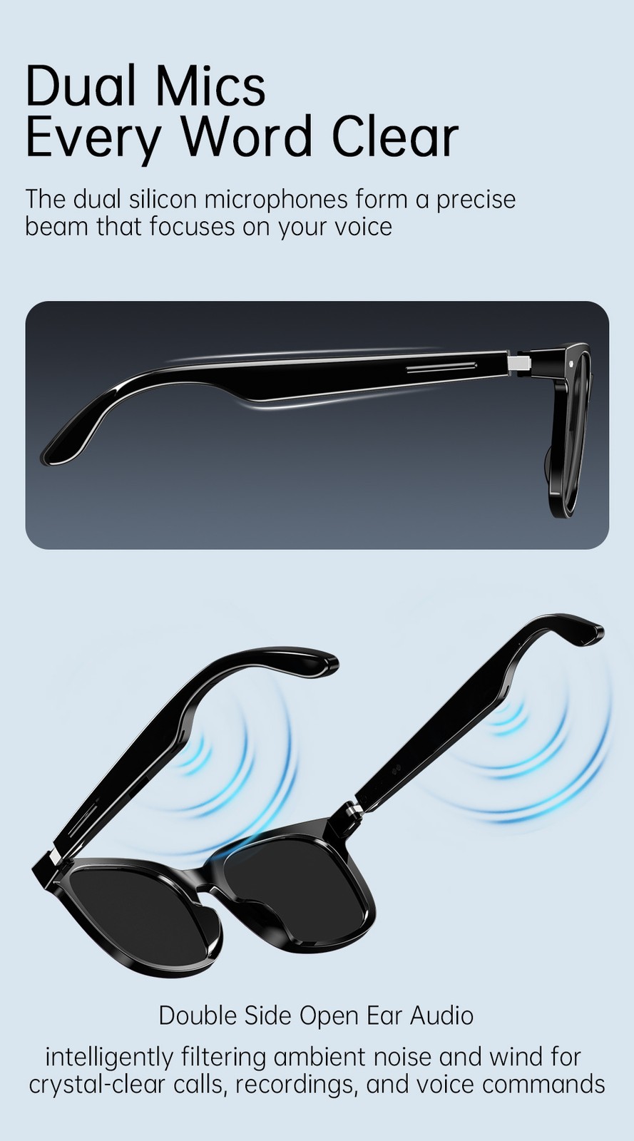Smart Sunglasses (No Camera) Bluetooth Call Music UV Protection for Men Women