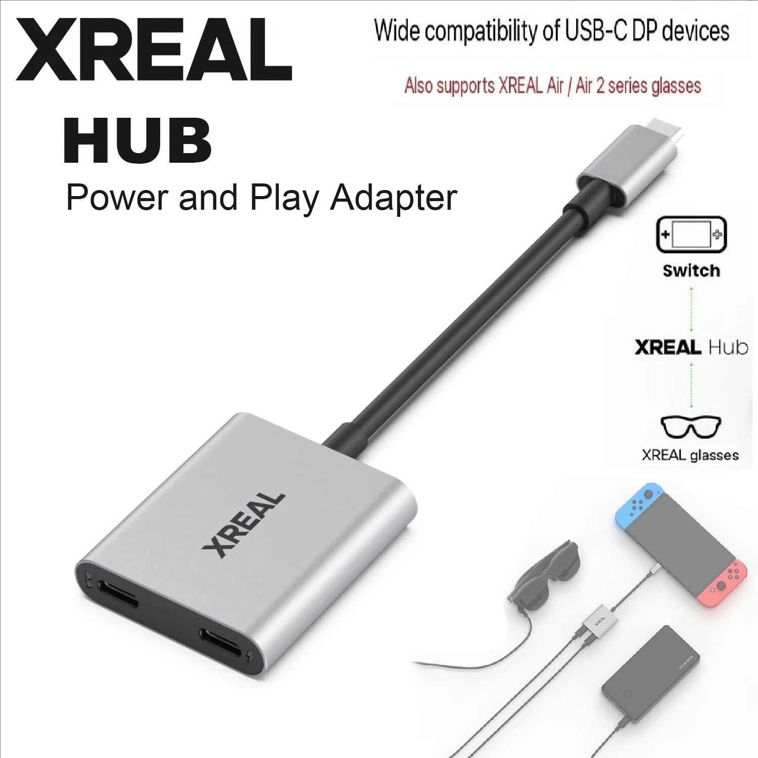 Xreal HUB 45W Fast Charging 120Hz Power Adapter For Air2 Ultra ONE PRO Glasses
