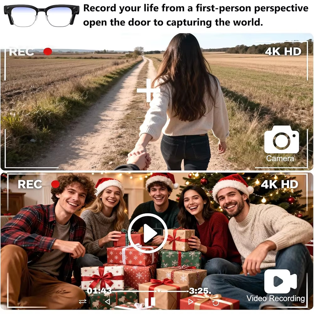 4K Smart AI Glasses 8MP Camera Recording Videos Photo Recognition Answer Transla