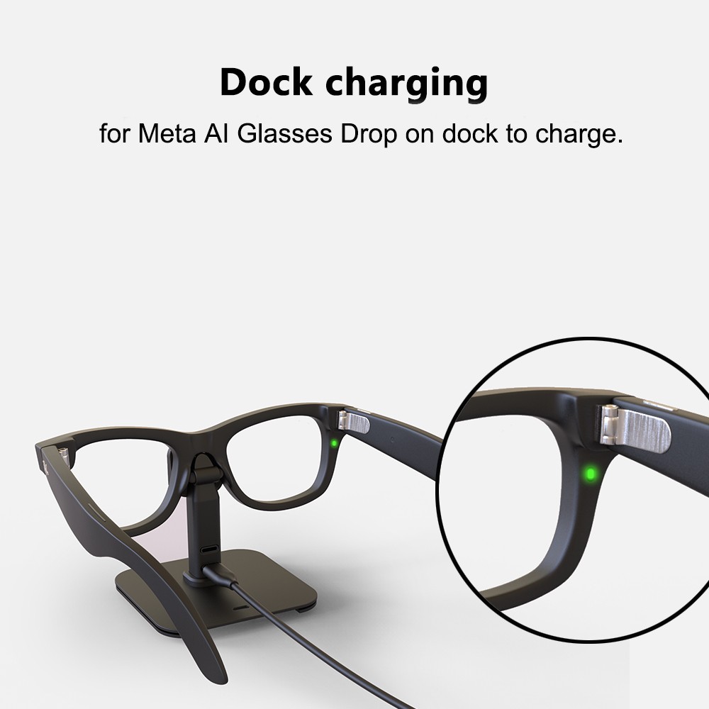 For Meta Oakley HSTN/Scriber AI Glasses Dual USB C Breathing Light Charging Dock