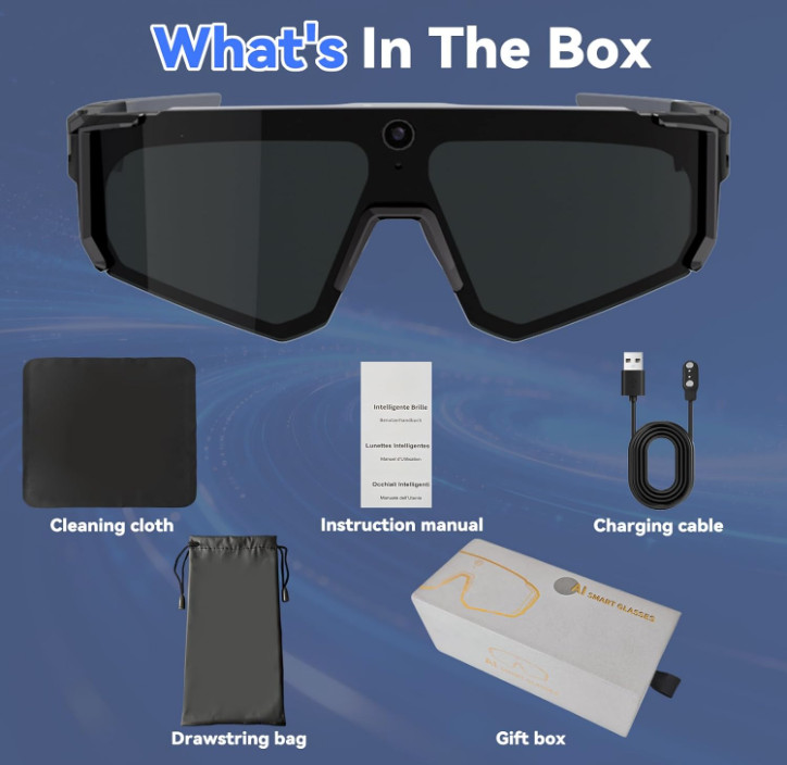 AI Smart Glasses 8MP 4K Video Camera Sunglasses Wi-Fi Transfer Audio Record Smar