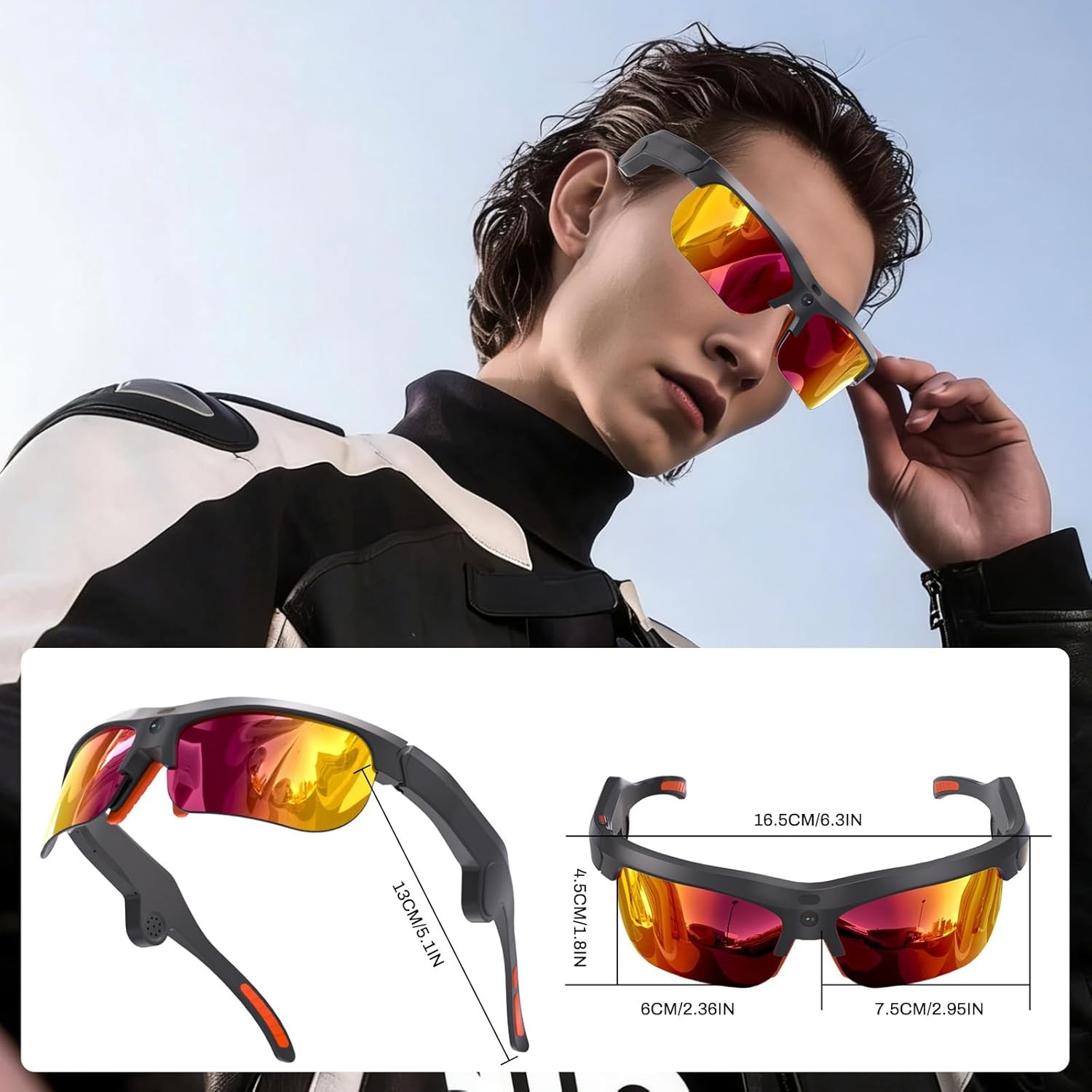 Smart Ai Cycling Glasses 1300W HD Camera Translation Sports Outdoor Sunglasses