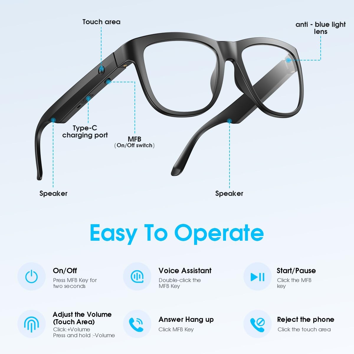 Bluetooth Smart Glasses,Blue Light Blocking Glasses for Men and Women ,Built-…