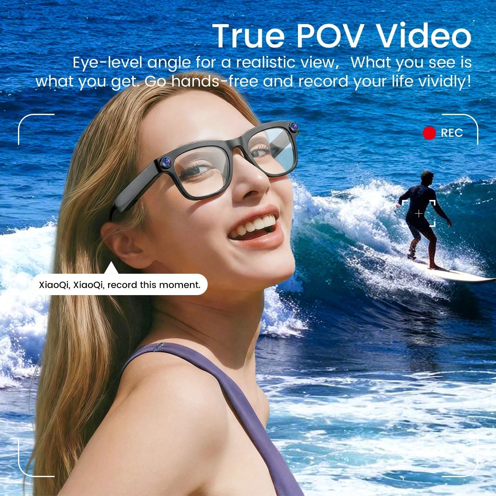 Smart Camera Glasses 20MP Dual Lens Music Playback Voice Assistant For Sports