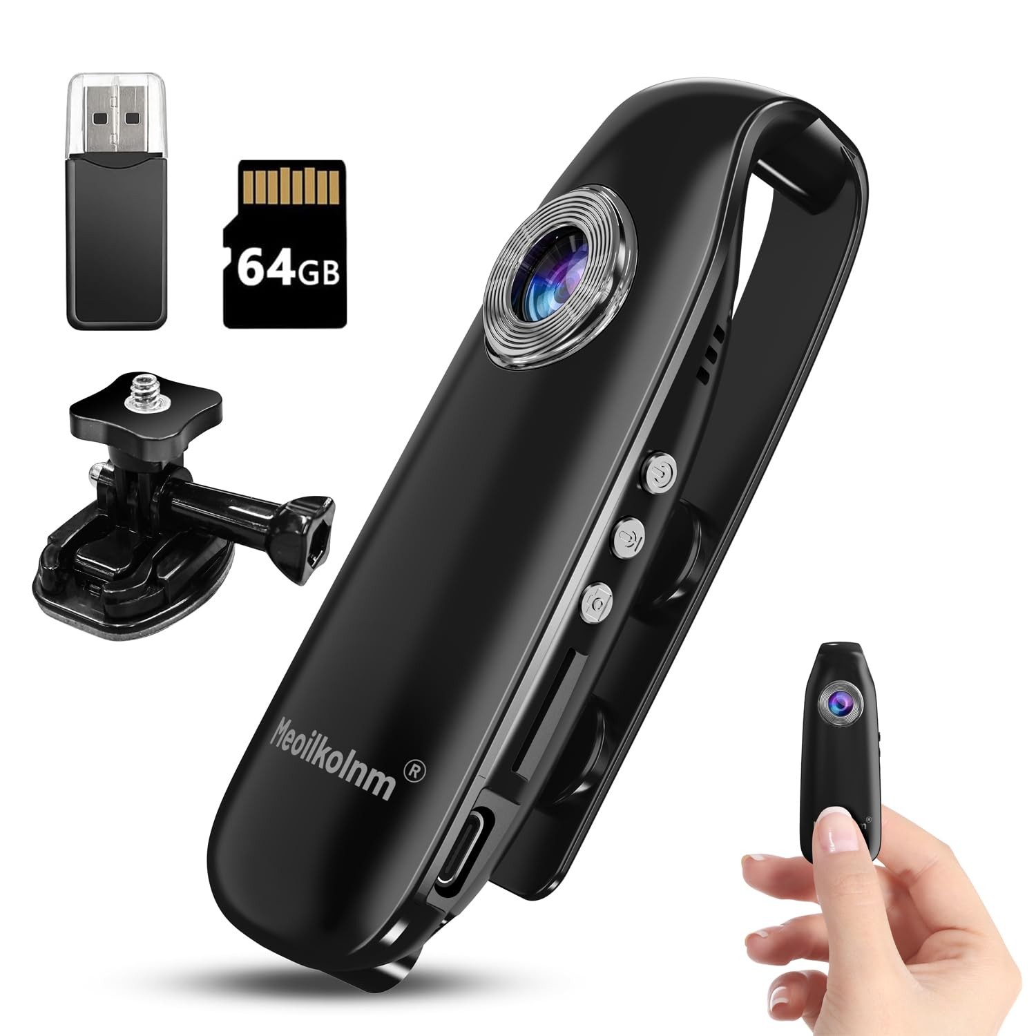 Meoilkolnm Mini Body Camera with Audio and Video Recording 1080P 1, black