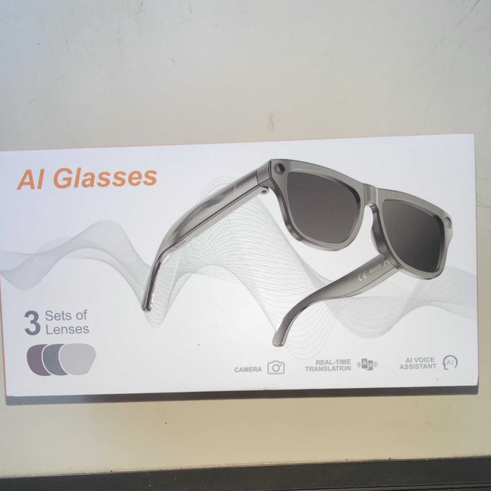 AI Glasses Smart Glasses w/ Camera, Bluetooth/Wi-Fi, 3 Lens Sets