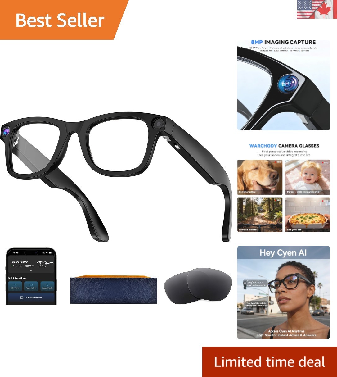 Bluetooth Smart Glasses with AI Assistant & Detachable Lenses for Versatile Use