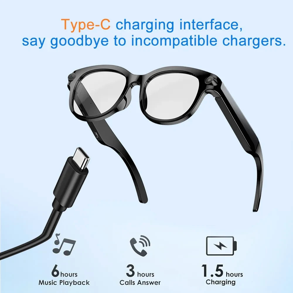 AI Smart Glasses HD Camera Bluetooth Call Music Control Real Time Translation