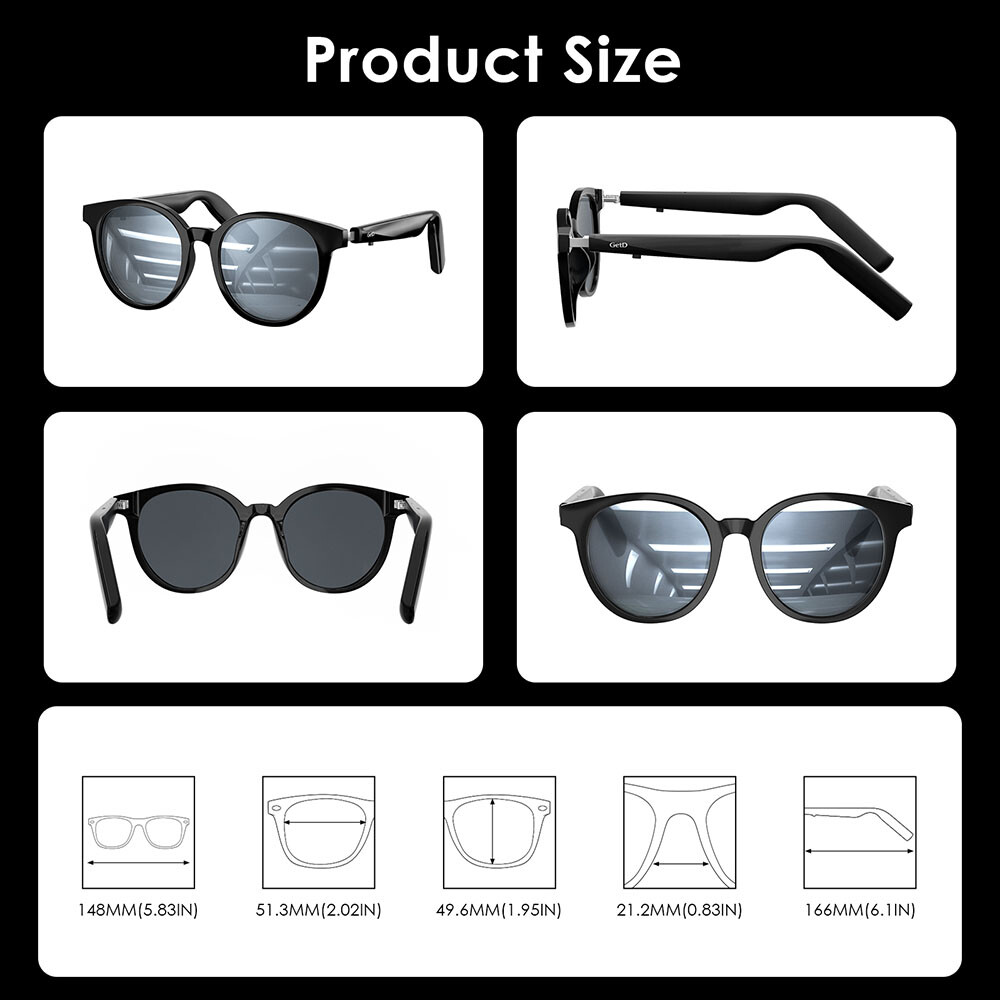 Smart Glasses with Open Ear Speaker Sunglasses Voice Control Eyewear Headphones