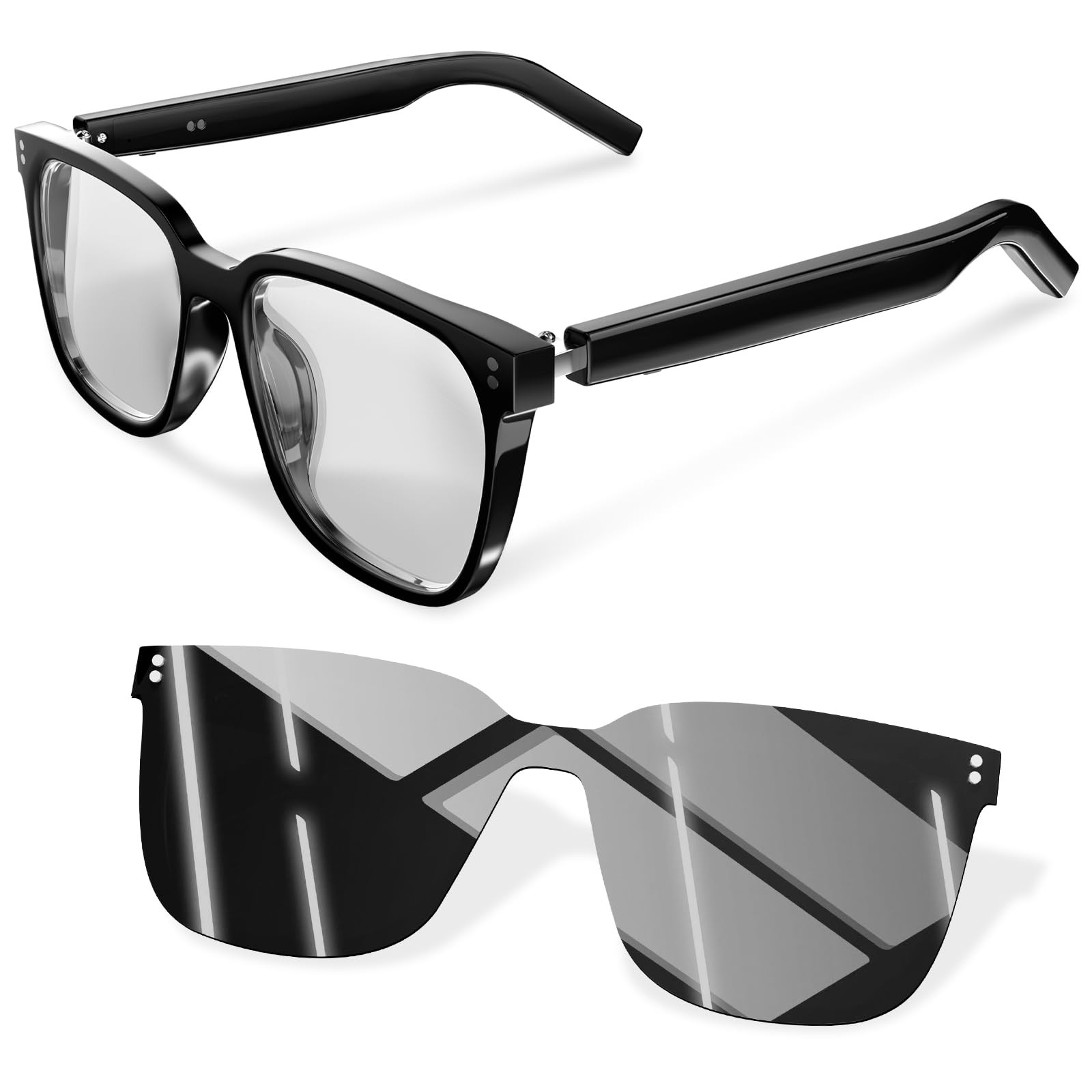 Smart Glasses-Clear Anti Blue Light Bluetooth Glasses + Magnetic Clip-On Sung…