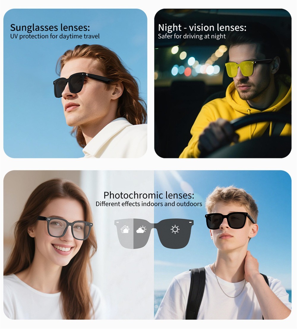 Anti-Blue Ray AI Smart Glasses Voice Assistant Real-Time Translation Call Music
