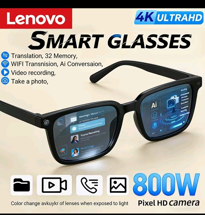 Brand+ Lenovo AI Smart Glasses 8MP HD Camera 4k Shooting Image Bluetooth Call RW