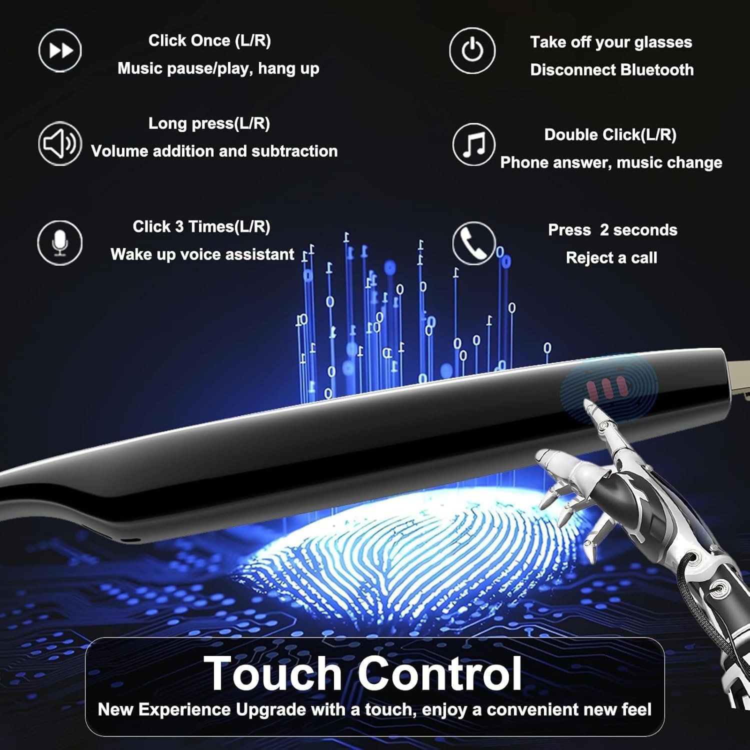 Smart Bluetooth Glasses with Translation 160+ Languages, Color-Change Lens, Chat