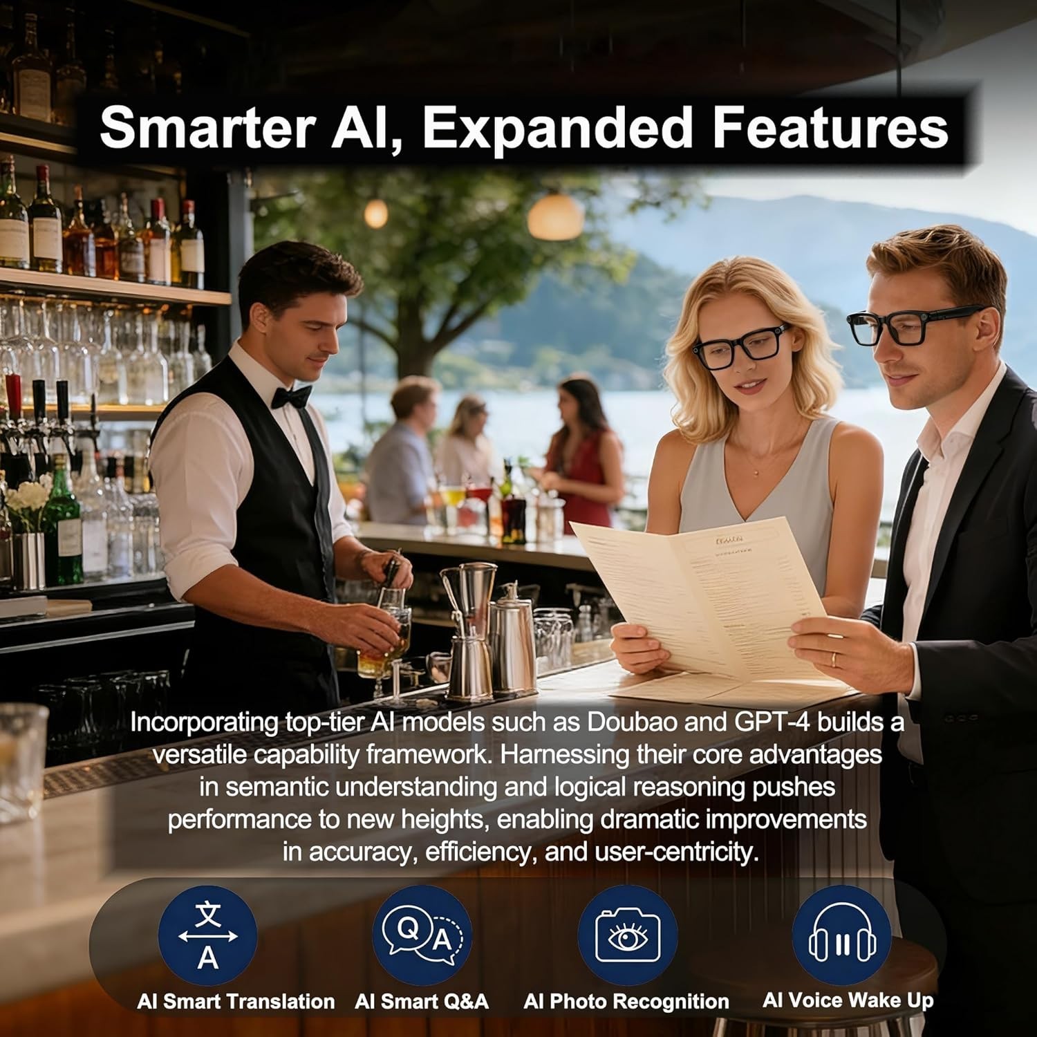 AI Glasses 4K POV Camera ChatGPT Translator Bluetooth Audio Photochromic Lenses