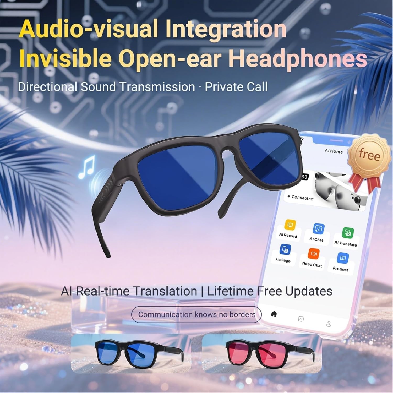 AI Smart Glasses Bluetooth Call Audio Translation for Men and Women Work Glasses