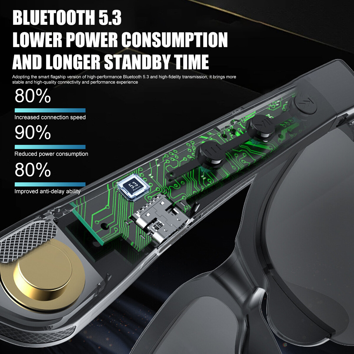 Wireless AI Language Smart Glasses Translator Headphone 144 Language Translation