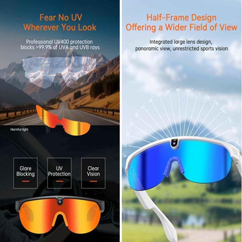 Smart Glasses AI Voice Assistant Camera Glasses Open Ear Sound Mic & Speakers
