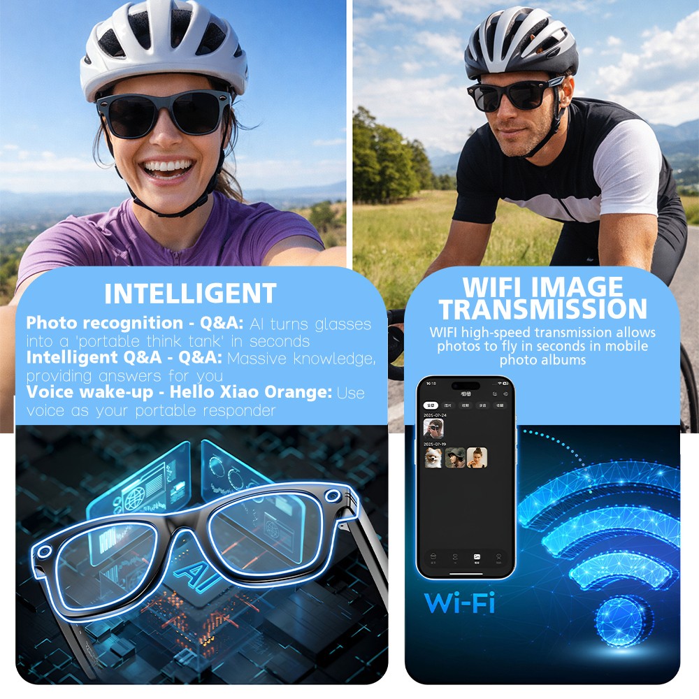 Ai Smart Bluetooth Glasses 8MP HD Camera 1080P Video Recording Audio Sunglasses